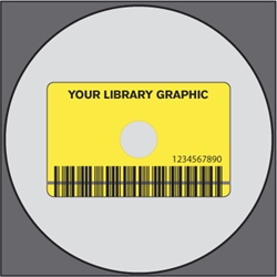 Stregkodeetiket til CD/DVD/CD-R 50x80/Ø117 acetat, GUL m/print m/tråd
