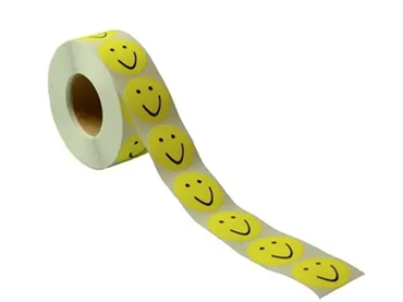 Rulleetiket Ø19 med Smiley, NEONGUL - 1.000 stk.