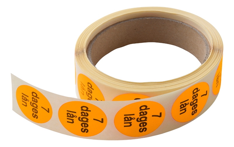 Rulleetiket Ø30. 7-dages lån, NEONORANGE - 500 stk.