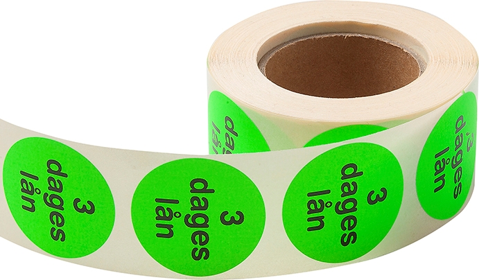 Rulleetiket Ø34. 3-dages lån, NEONGRØN