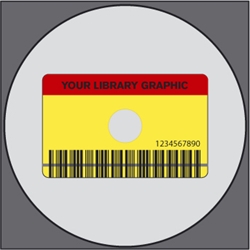 Stregkodeetiket til CD/DVD/CD-R 50x80/Ø117 acetat, GUL/FARVET m/print m/tråd