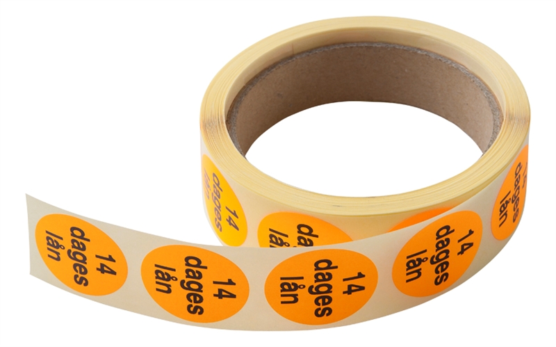 Rulleetiket Ø30. 14-dages lån, NEONORANGE - 500 stk.