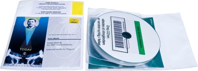 Bibliotekslomme til 2 discs. Tekst og vinduesprint, PP